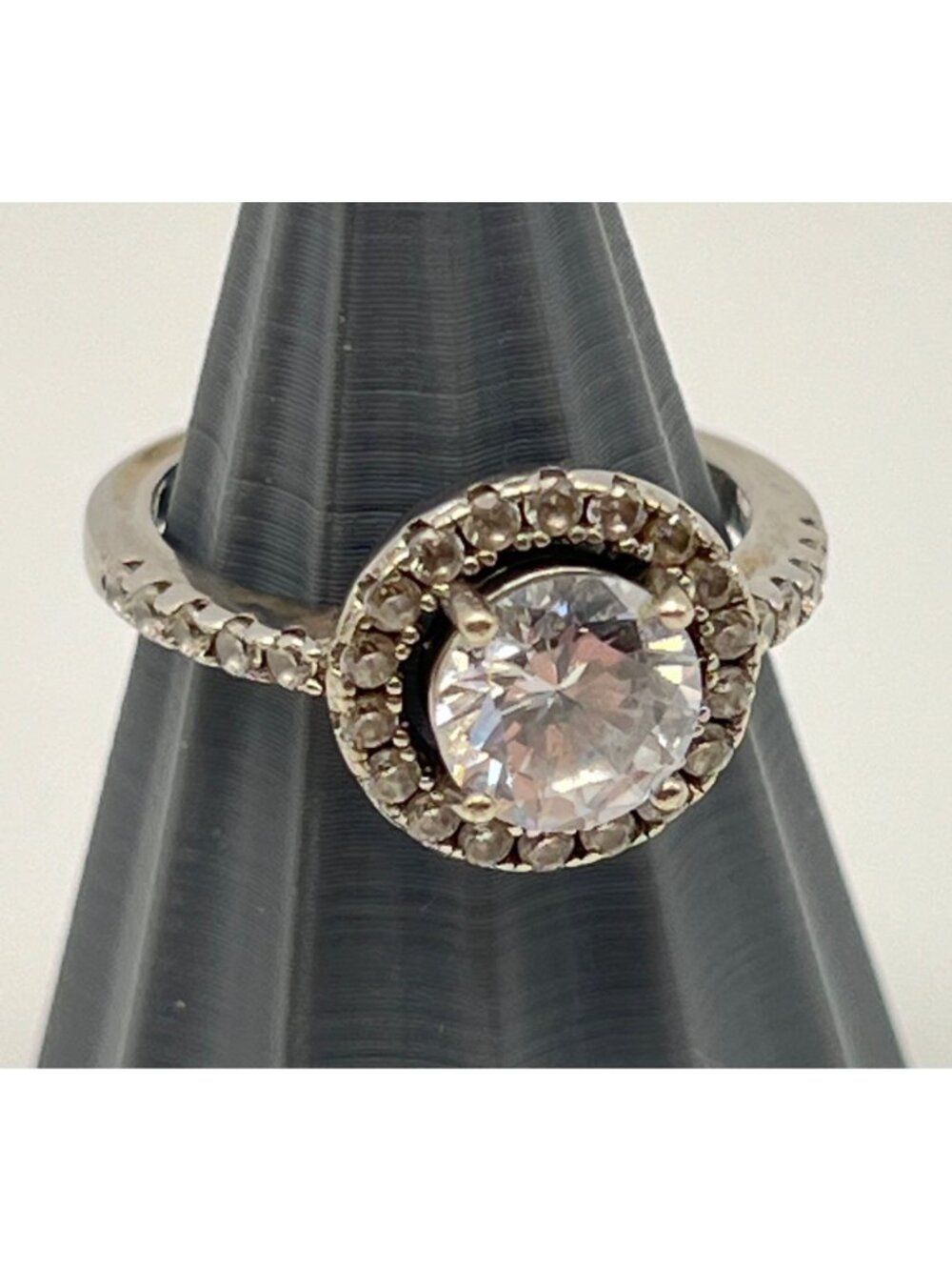GM 925 Sterling Silver Round CZ Halo Engagement Style Ring Size 6 3.71g